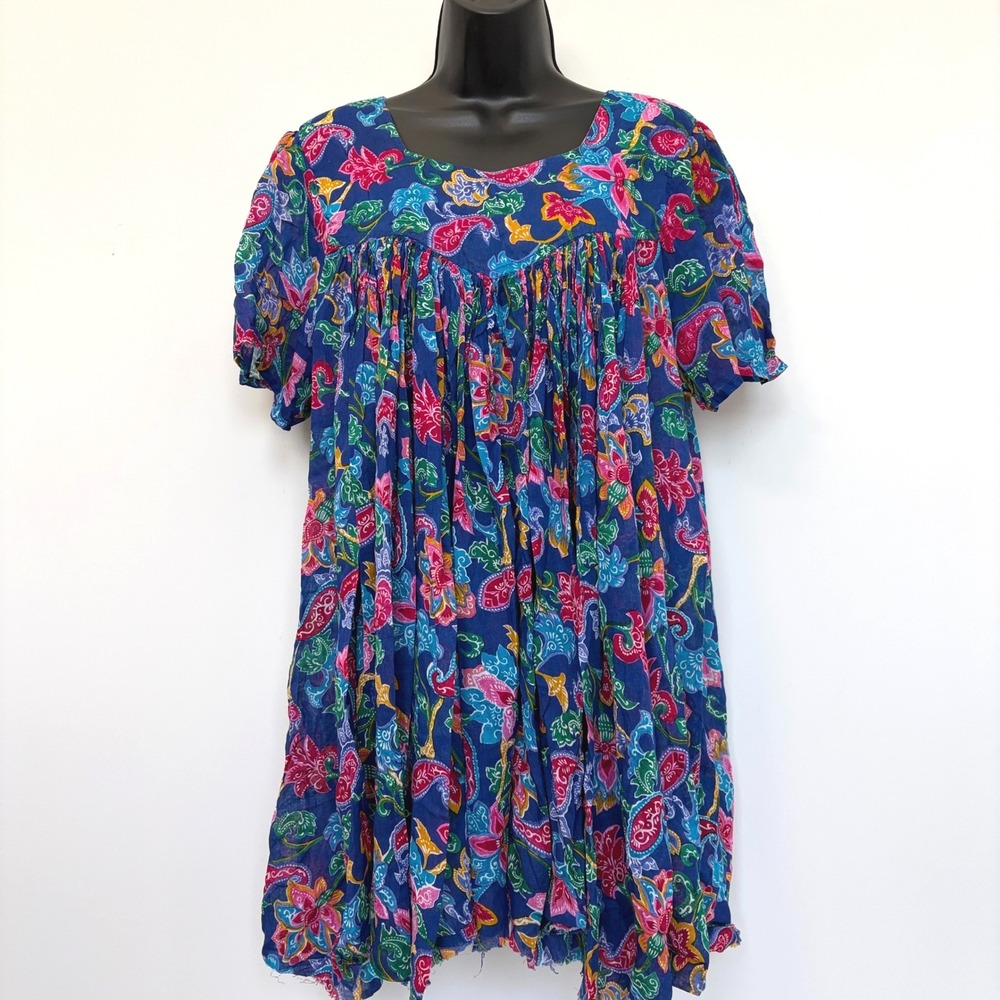 Vintage Babydoll Top Floral Paisley Print Blue Small Boho Blue Whimsy